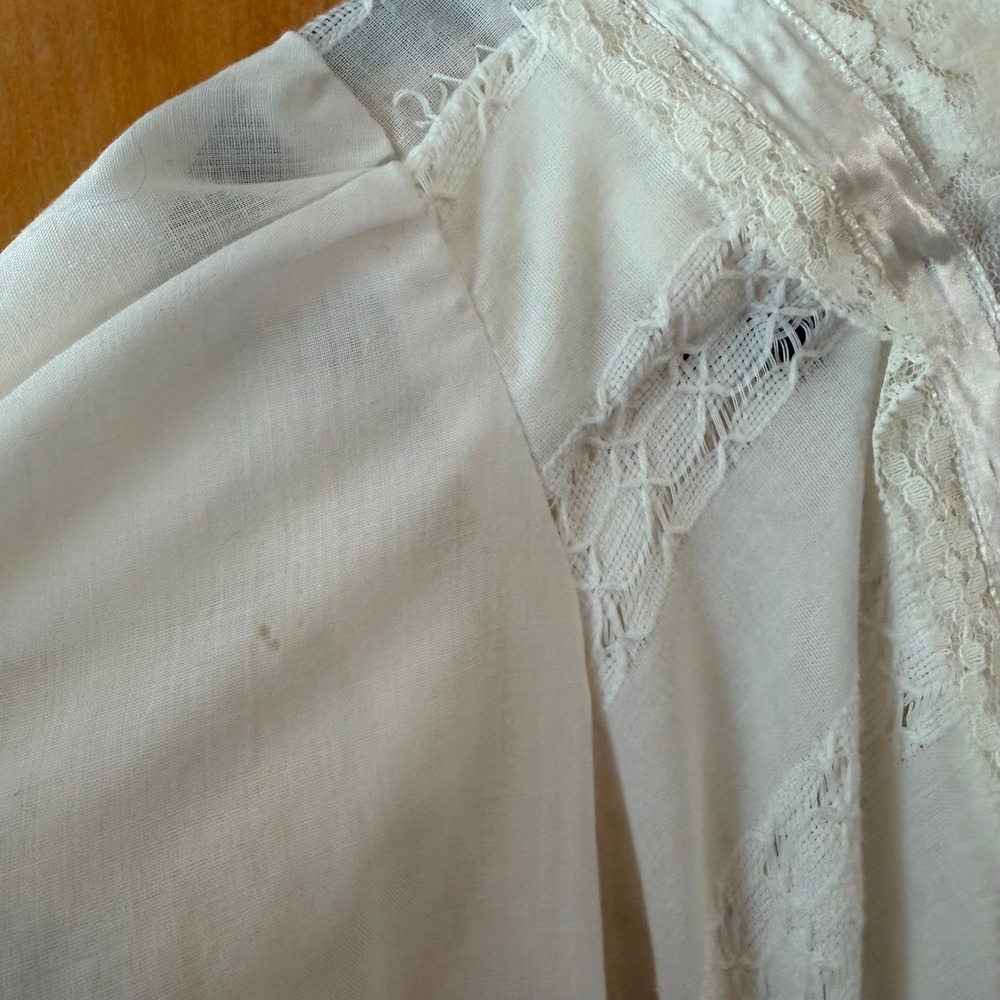 Vintage 70s Jody of California White Prairie Maxi Dress Lace Bishop Sleeve Small - Picture 10 of 16